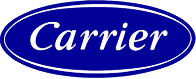 Dark blue and white circle Carrier logo.