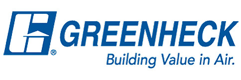 Blue Greenheck logo with tagline "Building value in air".