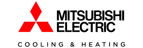 Red and black Mitsubishi Electric logo with tagline "Cooling & Heating".