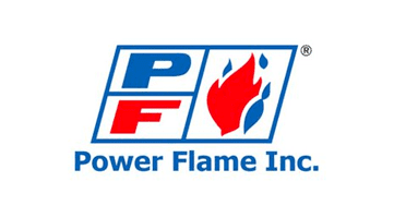Blue and red Power Flame Inc. logo.