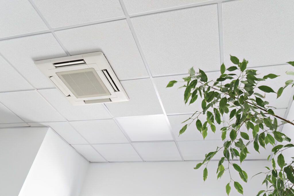 Cassette air conditioner on ceiling improving indoor air quality