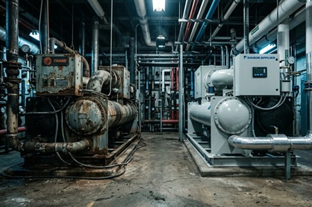 New chiller cooling tower next to old one